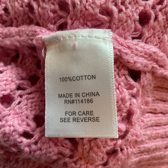 Sugar Moon Pink Open Weave Cropped Long Sleeve Short Crochet Cotton Sweater XS - Picture 5 of 7